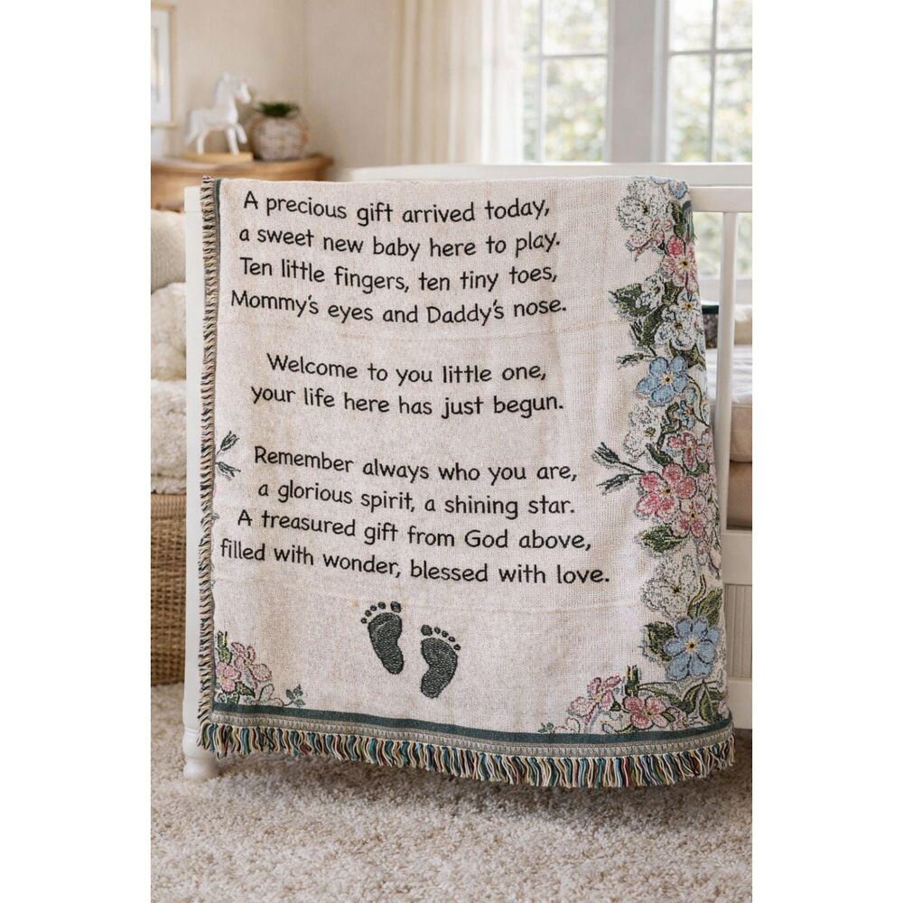 Vintage Collections Etc Baby Blessing Blanket Nursery Poem Woven Throw Newborn
